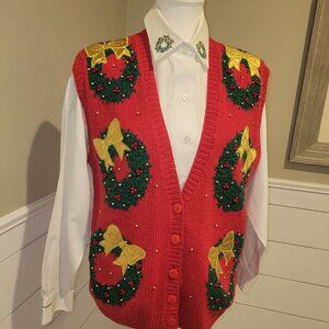 Upscale Red Sweater Vest with Wreaths by Talbot-Size M